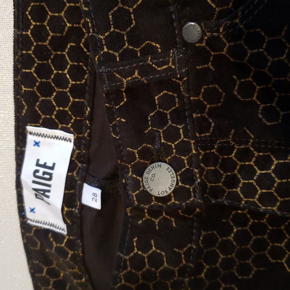 Paige USA NEW Velvet Verdugo Honeycomb Ultra Skinny Jeans Black Gold Womens 🎉HP - Picture 7 of 15
